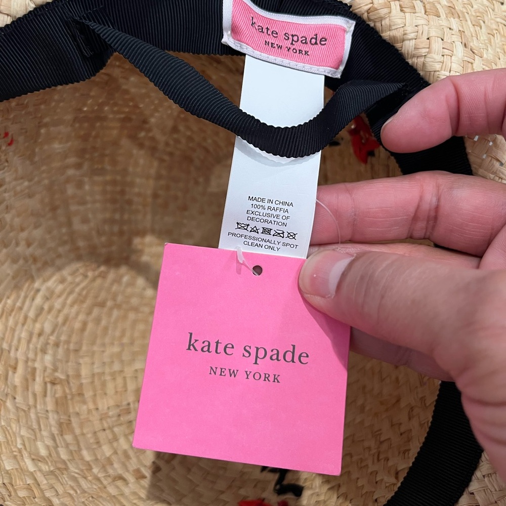 Kate Spade Tan Raffia Cherry Sun Hat Sz. OS NWT - Picture 6 of 6